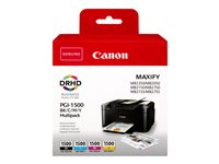 Canon PGI-1500 BK/C/M/Y Multipack - 4 pakettia - musta, keltainen, sinivihreä, magenta - alkuperäinen - mustesäiliö malleihin MAXIFY MB2050, MB2150, MB2155, MB2350, MB2750, MB2755 9218B005