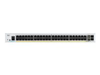 Cisco Catalyst 1000-48P-4X-L - Kytkin - Hallinnoitu - 24 x 10/100/1000 (PoE+) + 24 x 10/100/1000 + 4 x 10 Gigabit SFP+ (maa-satelliittiyhteys) - telineeseen asennettava - PoE+ (370 W) C1000-48P-4X-L