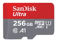 SanDisk Ultra - Flash-muistikortti (microSDXC to SD -adapteri sisältyvä) - 256 Gt - A1 / UHS Class 1 / Class10 - microSDXC UHS-I SDSQUAC-256G-GN6MA