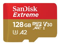 SanDisk Extreme - Flash-muistikortti (microSDXC to SD -adapteri sisältyvä) - 128 Gt - A2 / Video Class V30 / UHS-I U3 / Class10 - microSDXC UHS-I SDSQXAA-128G-GN6AA