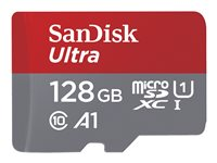 SanDisk Ultra - Flash-muistikortti (microSDXC to SD -adapteri sisältyvä) - 128 Gt - A1 / UHS-I U1 / Class10 - microSDXC UHS-I SDSQUAB-128G-GN6FA