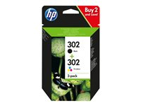 HP 302 - 2 pakettia - musta, väri (sinivihreä, sinipunainen, keltainen) - alkuperäinen - mustepatruuna malleihin Deskjet 1110, 21XX, 36XX; ENVY 45XX; Officejet 38XX, 46XX, 52XX X4D37AE#301