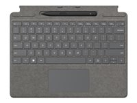 Microsoft Surface Pro Signature Keyboard - Näppäimistö - sekä kosketuslevy, kiihtyvyysmittari, Surface Slim Pen 2:n tallennus- ja latausalusta - Pohjoismaat - platina - kaupallinen - sekä Slim Pen 2 malleihin Surface Pro 8, Pro X 8X8-00069