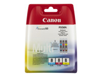 Canon CLI-8 Multipack - 3 pakettia - keltainen, sinivihreä, magenta - alkuperäinen - mustesäiliö malleihin PIXMA iP6600D, iP6700D, Pro9000, Pro9000 Mark II 0621B029