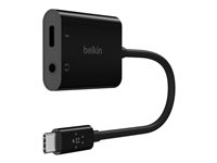 Belkin RockStar - USB-kuuloke-liitäntä / lataussovitin - 24 pin USB-C uros to mini jack, 24 pin USB-C naaras - 19.6 cm - USB Power Delivery (60W) NPA004BTBK