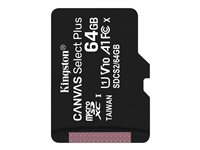 Kingston Canvas Select Plus - Flash-muistikortti - 64 Gt - A1 / Video Class V10 / UHS Class 1 / Class10 - microSDXC UHS-I SDCS2/64GBSP