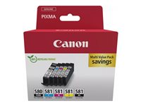 Canon PGI-580/CLI-581 PGBK/C/M/Y/BK Multi Pack - 5 pakettia - musta, keltainen, sinivihreä, magenta, pigmentoitu musta - alkuperäinen - laatikko - mustesäiliö malleihin PIXMA TS6251, TS6350, TS6351, TS705, TS8252, TS8350, TS8351, TS8352, TS9550, TS9551 2078C007