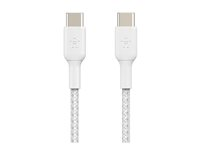 Belkin BoostCharge - USB-kaapeli - 24 pin USB-C (uros) to 24 pin USB-C (uros) - USB 2.0 - 3 A - 1 m - USB Power Delivery (60W) - valkoinen (pakkaus sisältää 2) CAB004BT1MWH2PK