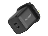 OtterBox - Verkkosovitin - 65 watti(a) - 3 A - PD/PPS - 2 lähtöliittimet (24 pin USB-C) - musta 78-81348