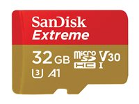 SanDisk Extreme - Flash-muistikortti (sovitin microSDHC:stä SD:hen sisältyvä) - 32 Gt - A1 / Video Class V30 / UHS-I U3 / Class10 - microSDHC UHS-I SDSQXAF-032G-GN6MA