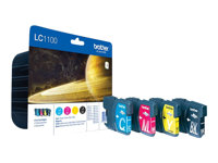 Brother LC1100 Value Pack - 4 pakettia - musta, keltainen, sinivihreä, magenta - alkuperäinen - kuplapakkaus - mustepatruuna malleihin Brother DCP-185, 385, 395, J715, MFC-490, 5490, 5890, 5895, 6890, 790, 795, 990, J615 LC1100VALBP