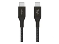 Belkin BOOST CHARGE - USB-kaapeli - 24 pin USB-C (uros) to 24 pin USB-C (uros) - USB 2.0 - 1 m - virransyötön tuki jopa 240 W:n tehoon asti - musta CAB015BT1MBK