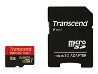 Transcend Ultimate - Flash-muistikortti (sovitin microSDHC:stä SD:hen sisältyvä) - 8 Gt - UHS Class 1 / Class10 - 600x - microSDHC UHS-I TS8GUSDHC10U1