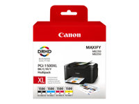 Canon PGI-1500XL C/M/Y/BK Multipack - Tuottoisa - musta, keltainen, sinivihreä, magenta - alkuperäinen - mustesäiliö malleihin MAXIFY MB2050, MB2150, MB2155, MB2350, MB2750, MB2755 9182B004
